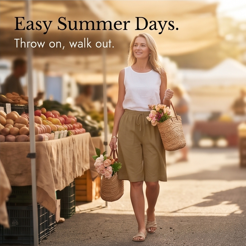 Wide-Leg Drawstring Shorts with Smocked Waist — View 9 | Clova