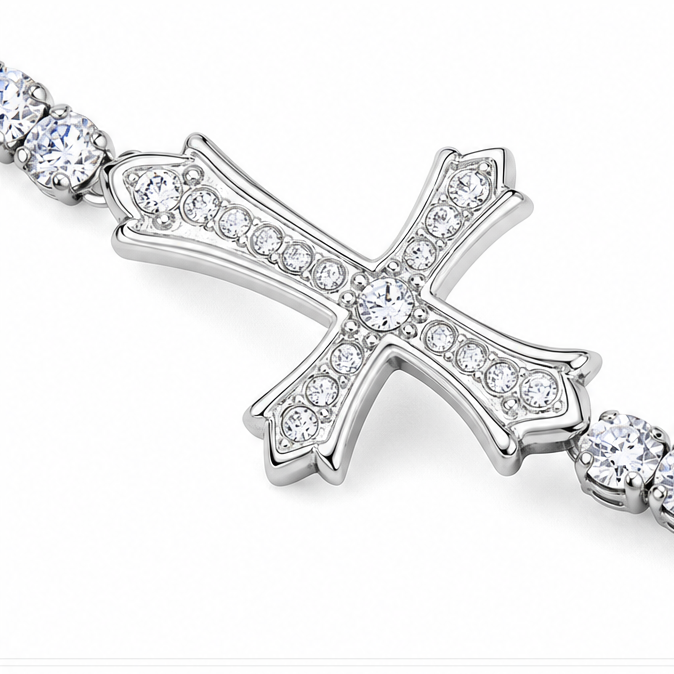 Pavé Zircon Cross Tennis Bracelet in Silver or Gold