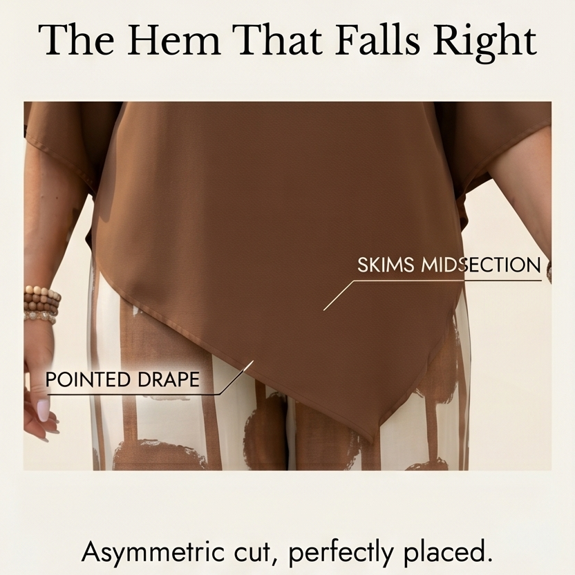 Asymmetric Drape 2-Piece Set with Wide-Leg Print Pants — View 5 | Clova