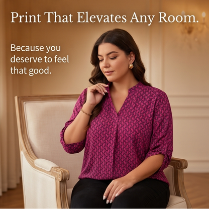 Lunavia Geometric V-Neck Blouse with Roll-Tab Sleeves — View 7 | Clova