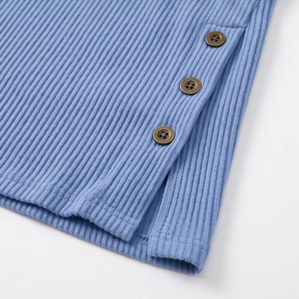Ribbed Button-Up Henley Tunic — View 15 | Clova