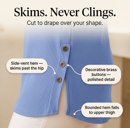 Ribbed Button-Up Henley Tunic — View 8 | Clova