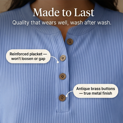 Ribbed Button-Up Henley Tunic — View 9 | Clova