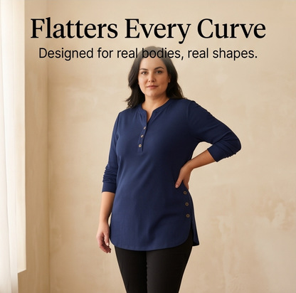 Ribbed Button-Up Henley Tunic — View 11 | Clova