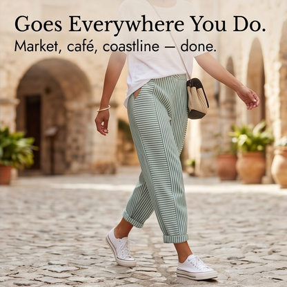 Striped Linen Pants with Elastic Waist — View 7 | Clova
