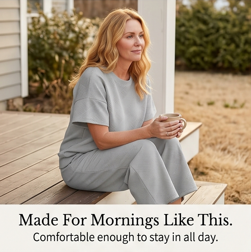 Textured Knit 2-Piece Lounge Set for Real Curves — View 9 | Clova