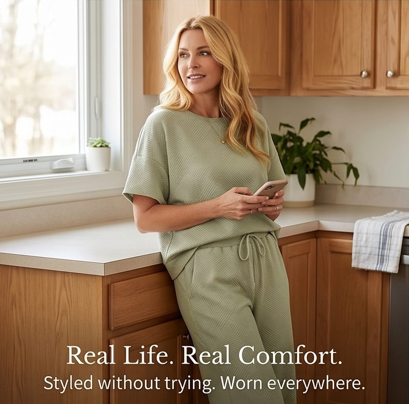 Textured Knit 2-Piece Lounge Set for Real Curves — View 11 | Clova