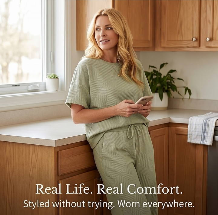 Textured Knit 2-Piece Lounge Set for Real Curves — View 11 | Clova
