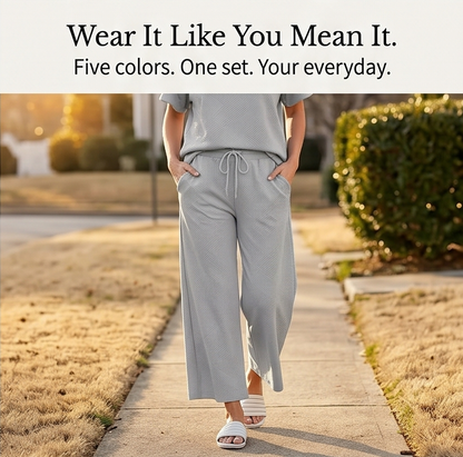 Textured Knit 2-Piece Lounge Set for Real Curves — View 12 | Clova