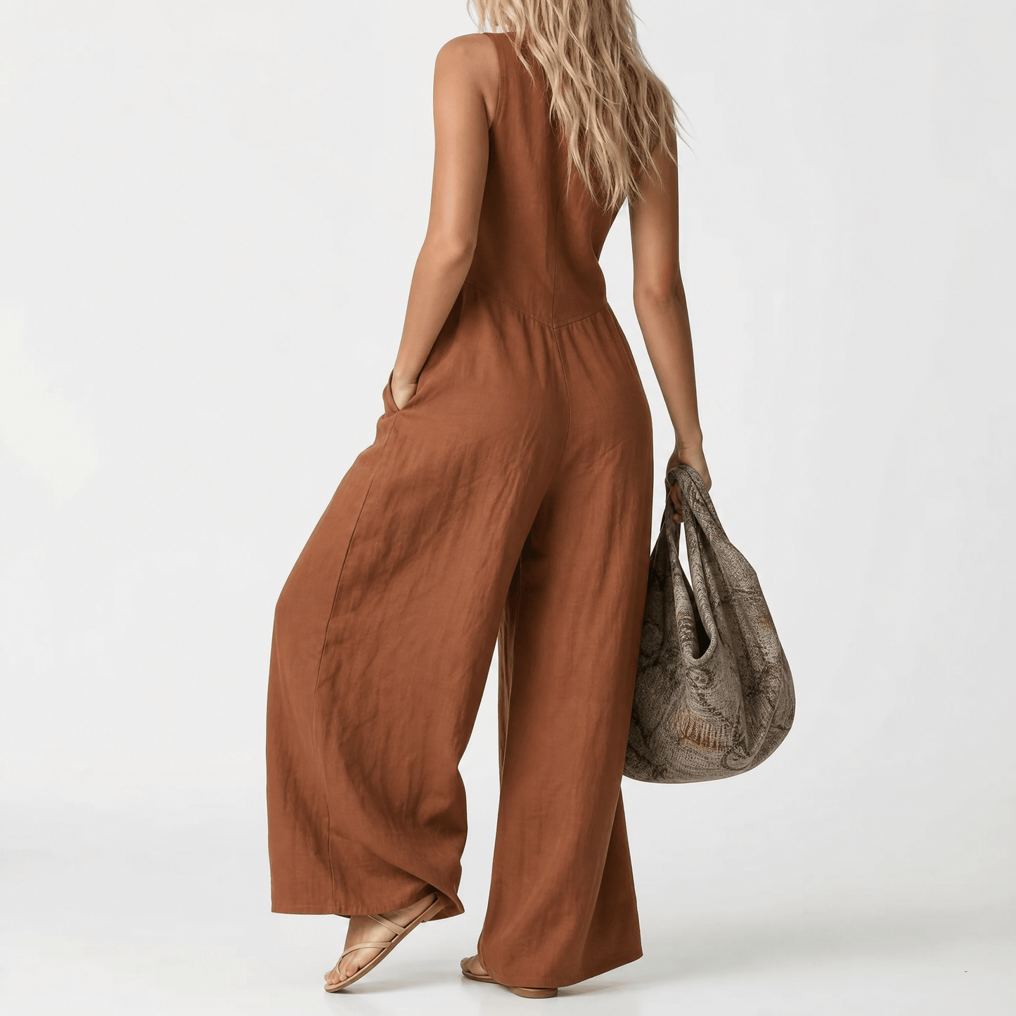 Wide-Leg Button Front Jumpsuit — View 18 | Clova