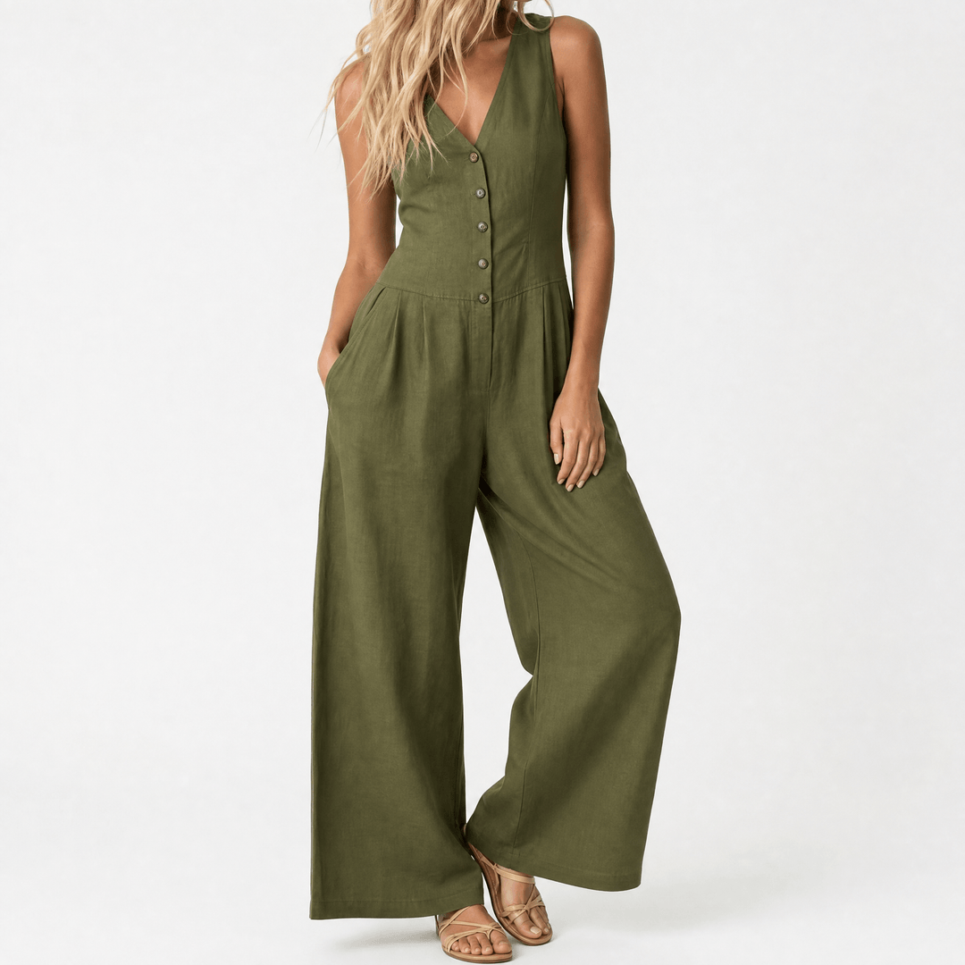 Wide-Leg Button Front Jumpsuit — View 21 | Clova