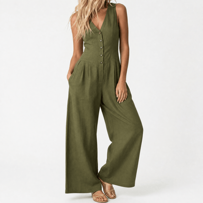 Wide-Leg Button Front Jumpsuit — View 21 | Clova