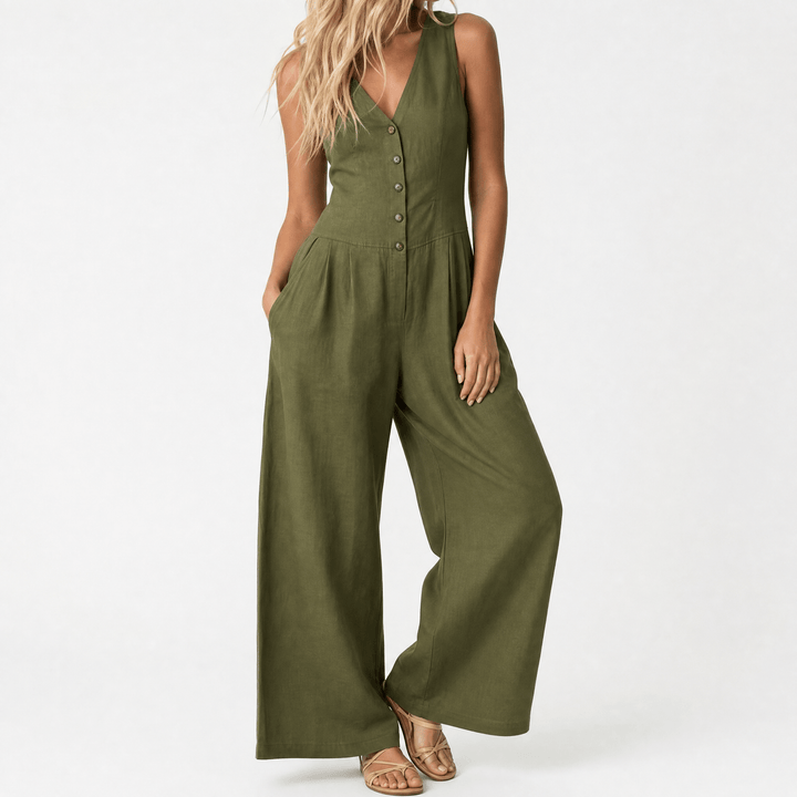 Wide-Leg Button Front Jumpsuit — View 21 | Clova