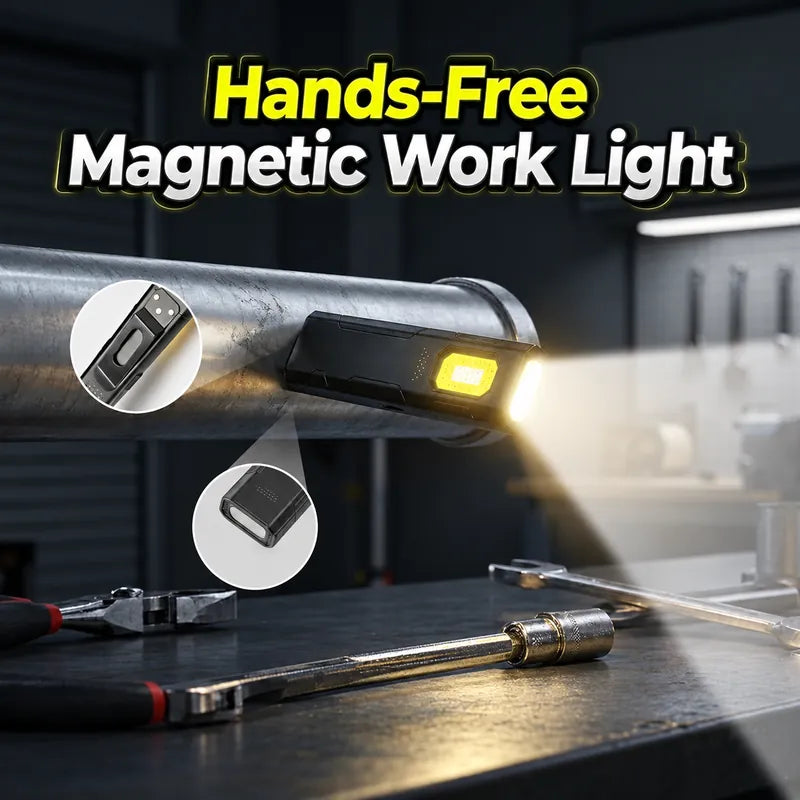 Magnetic Hands-Free Work Light - Dual Mode LED & COB, Ultra-Light Clip