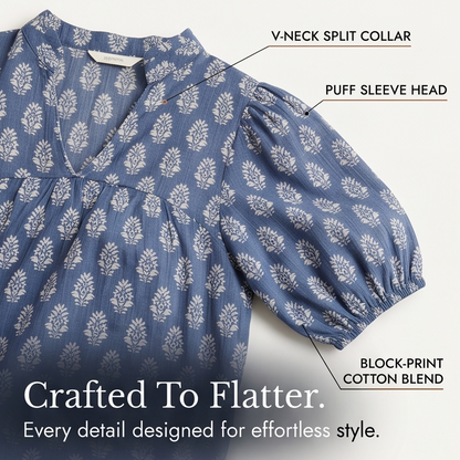 Block-Print V-Neck Summer Blouse — View 7 | Clova