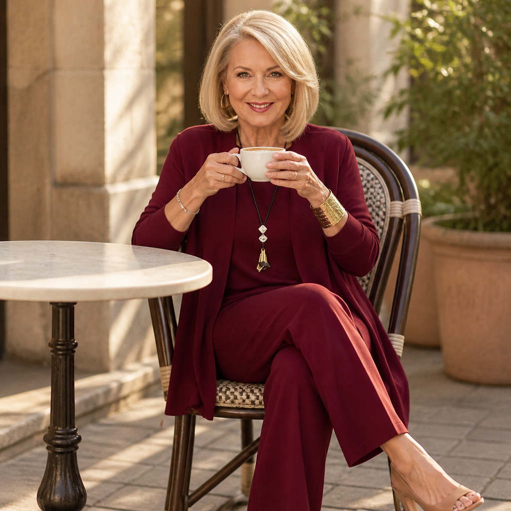 Maevelle Elegant 3-Piece Set with Drape Cardigan — View 4 | Clova