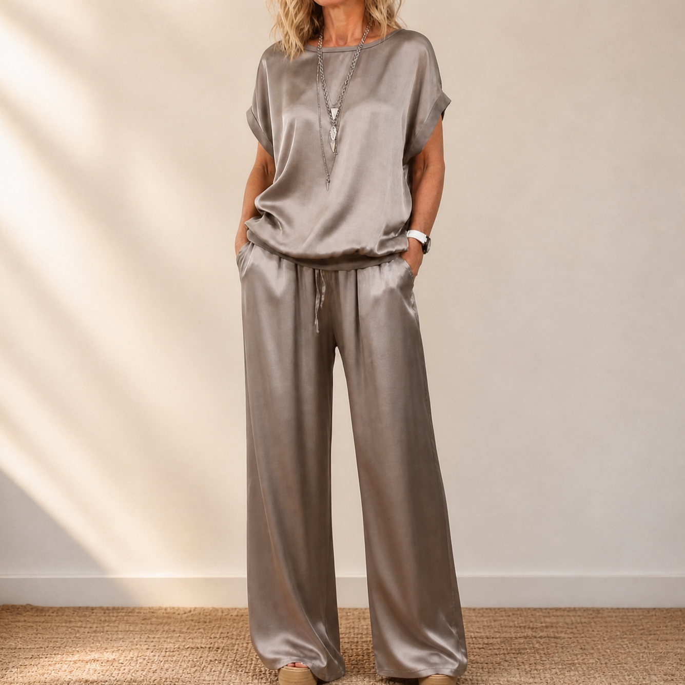 Nadine Two-Piece Set with Wide-Leg Trousers | Clova Women's Fashion