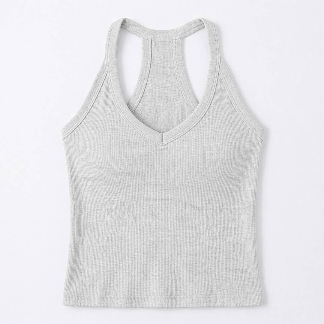 Lunella Ribbed V-Neck Tank with Built-In Bra — View 17 | Clova