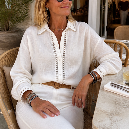Lunavia Eyelet Trim Button Down Blouse — View 4 | Clova