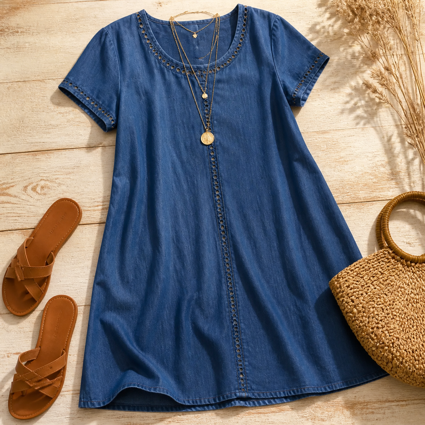 Lunavia Eyelet Trim Linen Midi Dress for Effortless Summer Style — View 7 | Clova