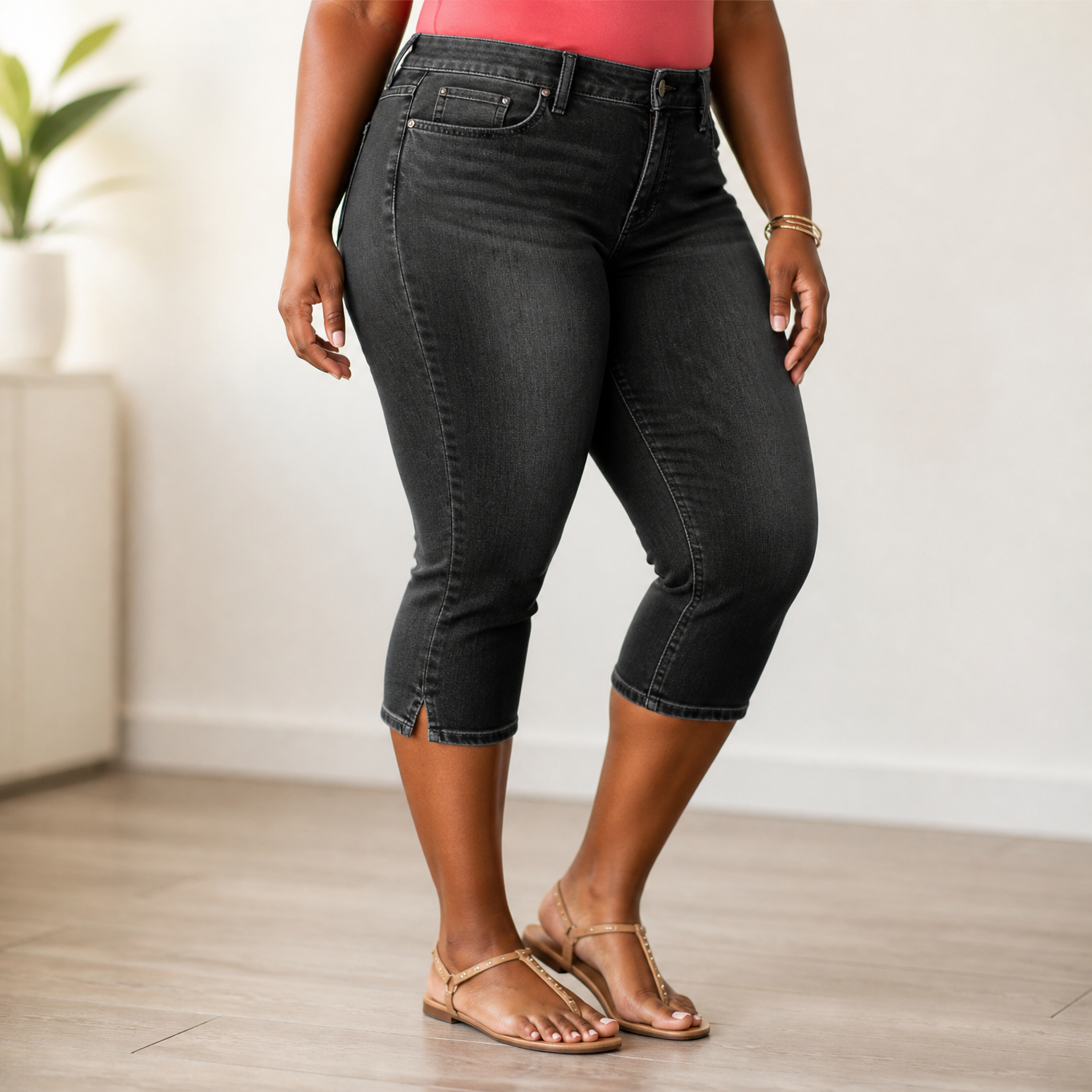 Flattering High-Waist Stretch Denim Capris | Clova Women's Fashion