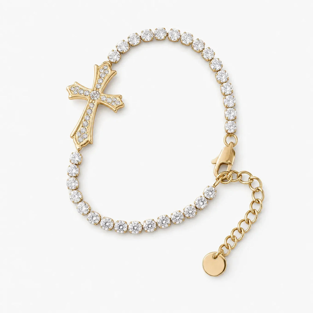 Pavé Zircon Cross Tennis Bracelet in Silver or Gold