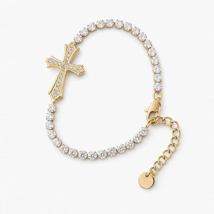 Pavé Zircon Cross Tennis Bracelet in Silver or Gold