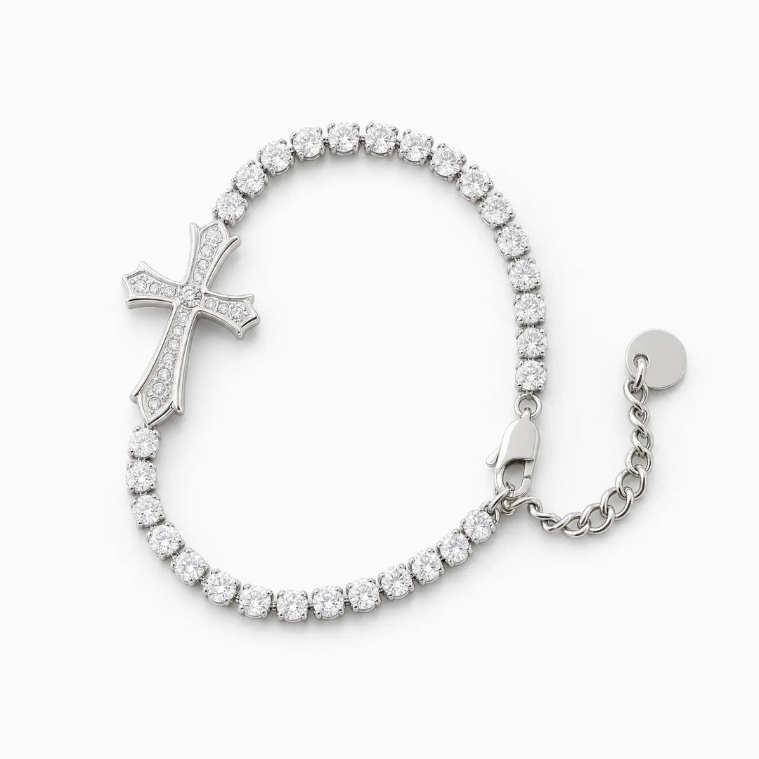 Pavé Zircon Cross Tennis Bracelet in Silver or Gold