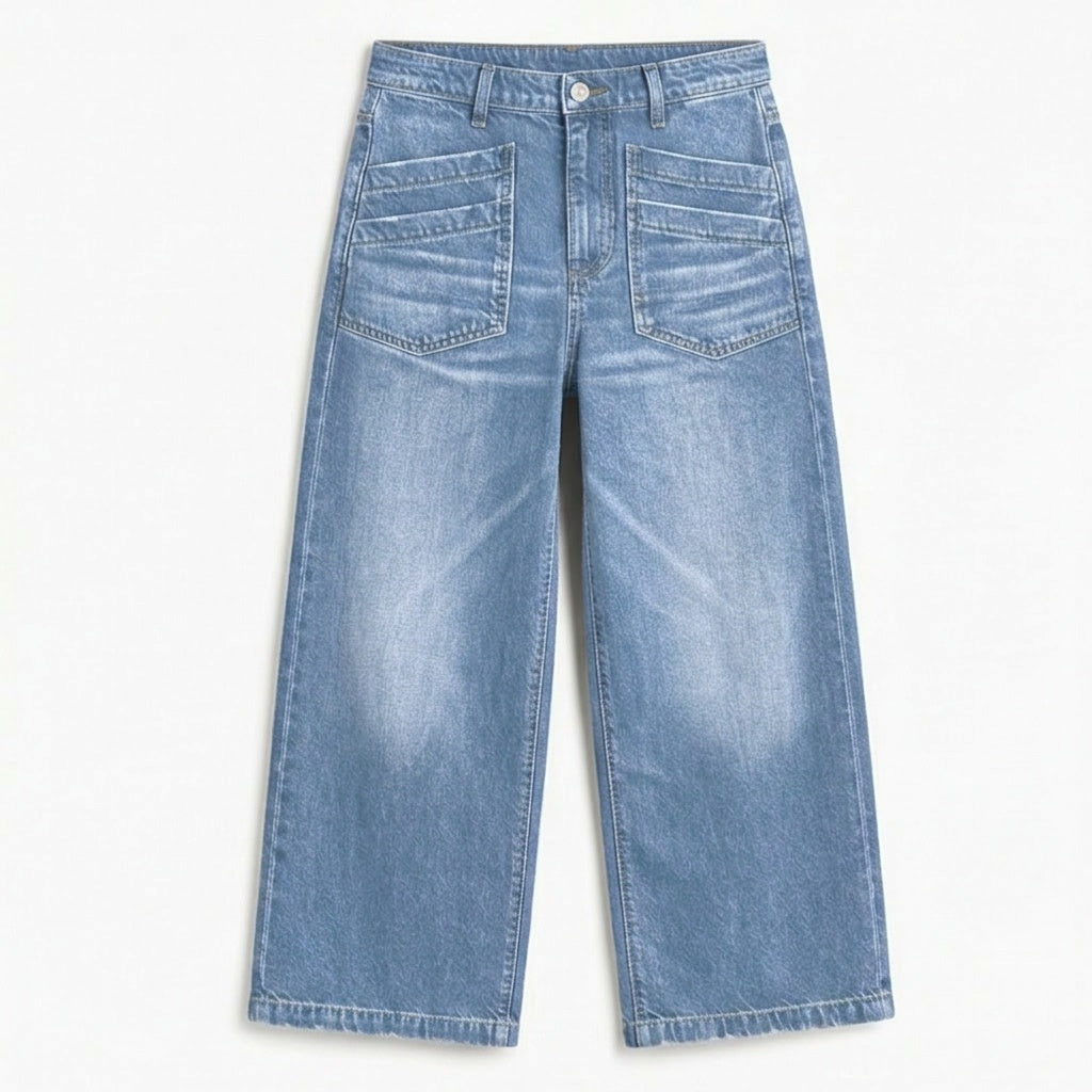 Patch-Pocket Wide-Leg Jeans — View 14 | Clova