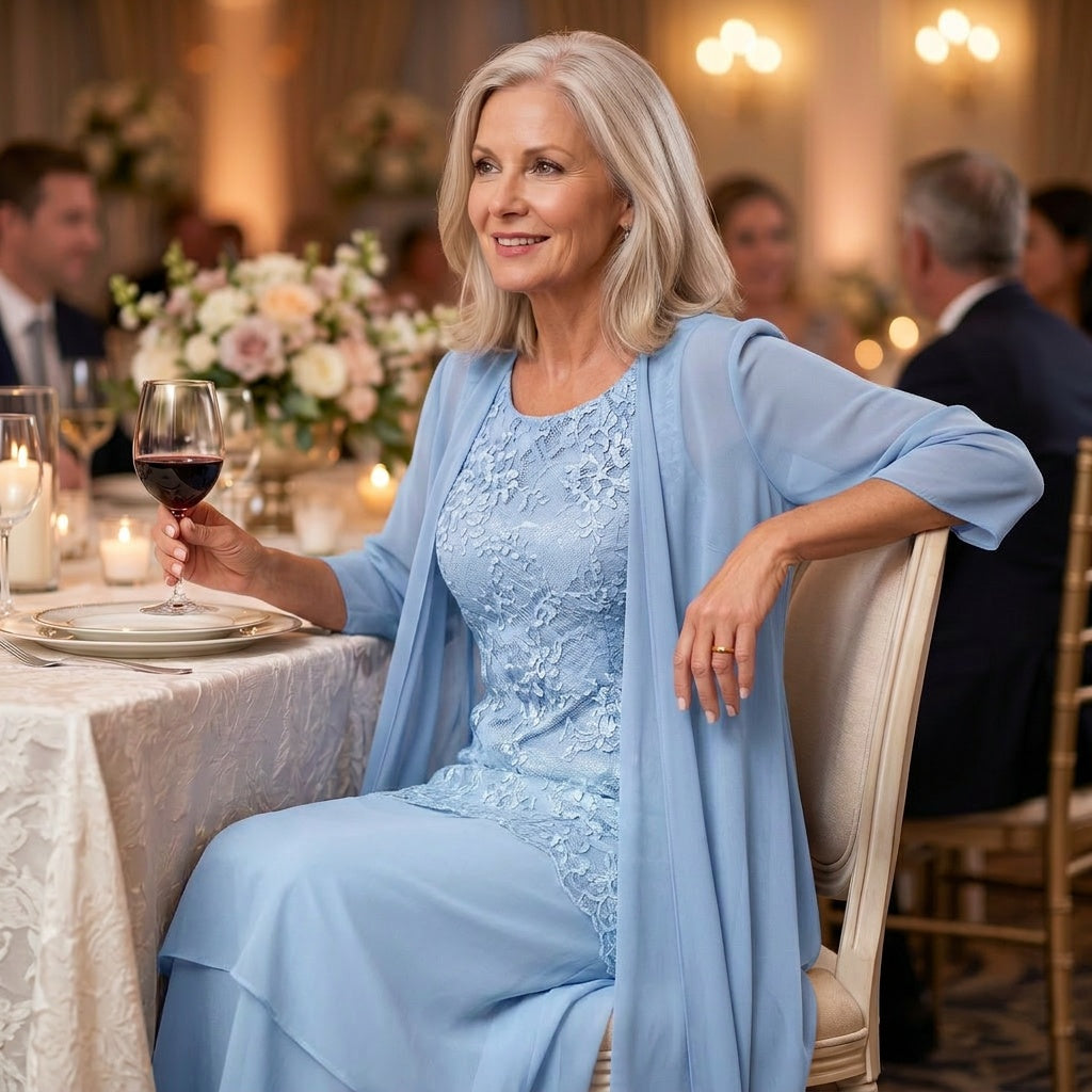 Elegant Lace and Chiffon Dress Set — View 5 | Clova
