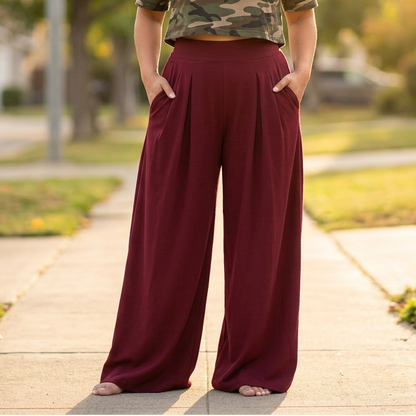 Flowy Pleated Palazzo Pants for Curvy Comfort | Clova Women's Fashion