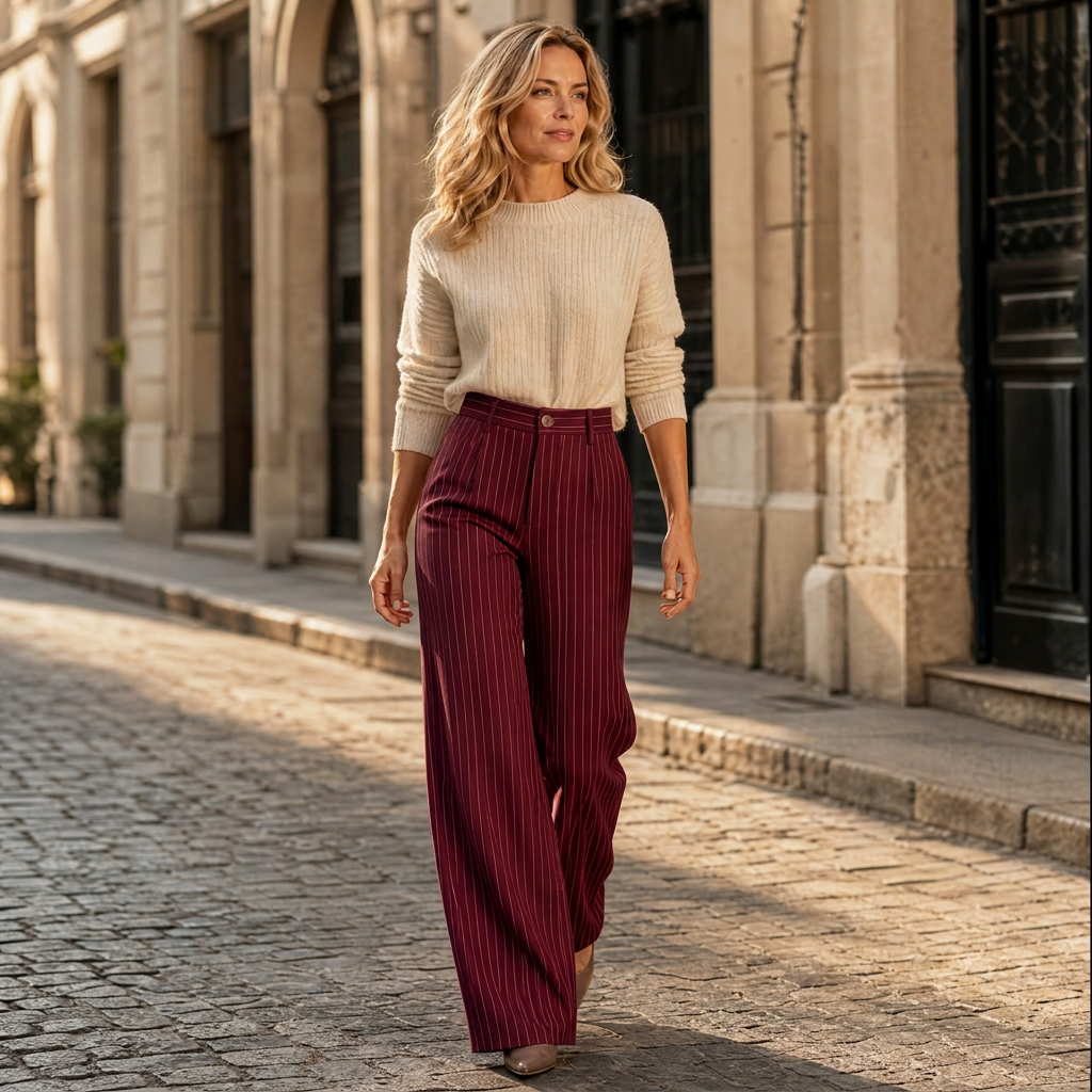 Solène High-Waisted Striped Wide-Leg Trousers for Effortless Polish — View 6 | Clova