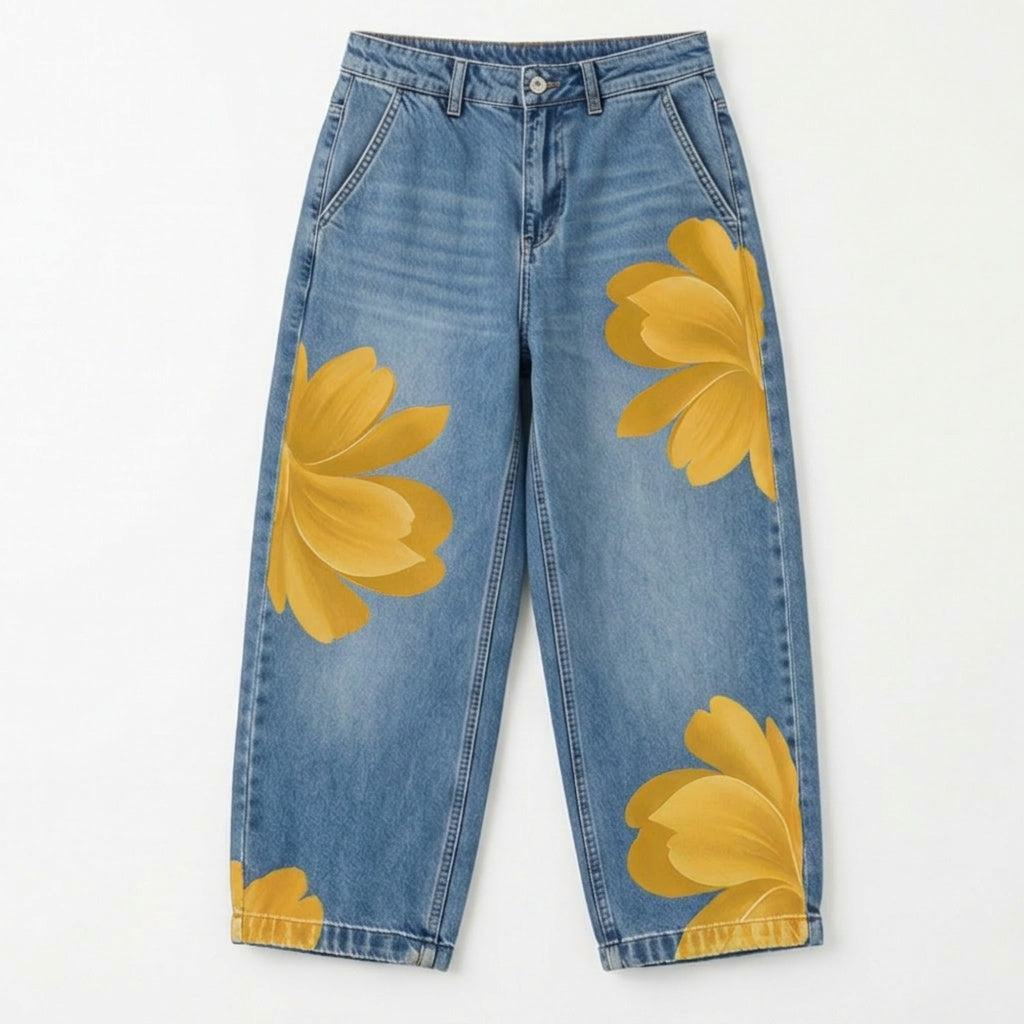 Bold Floral Wide Leg Jeans — View 15 | Clova