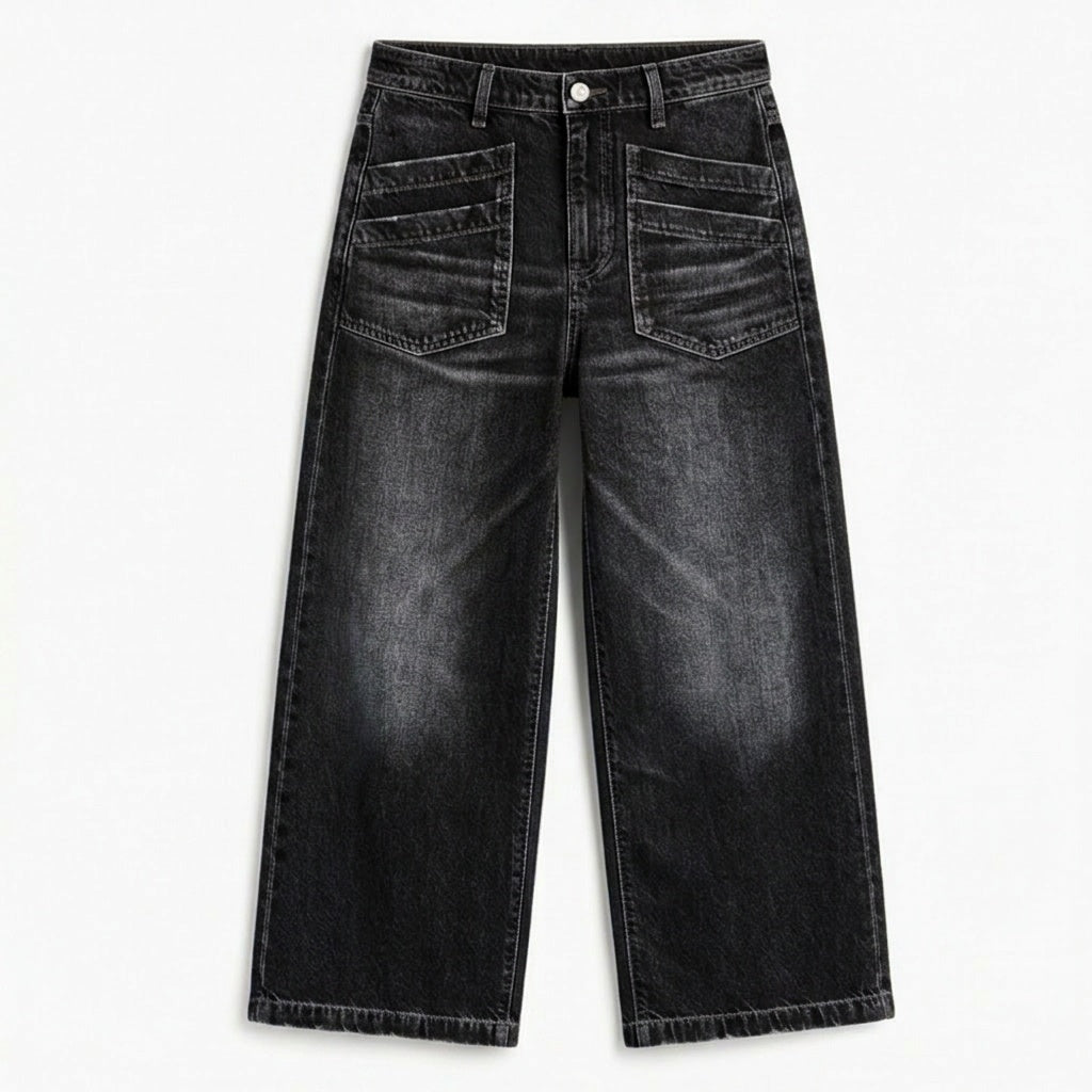 Patch-Pocket Wide-Leg Jeans — View 12 | Clova