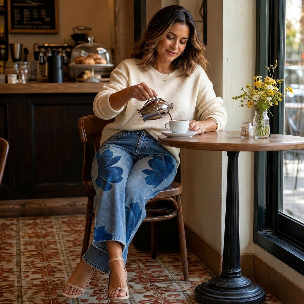 Bold Floral Wide Leg Jeans — View 4 | Clova
