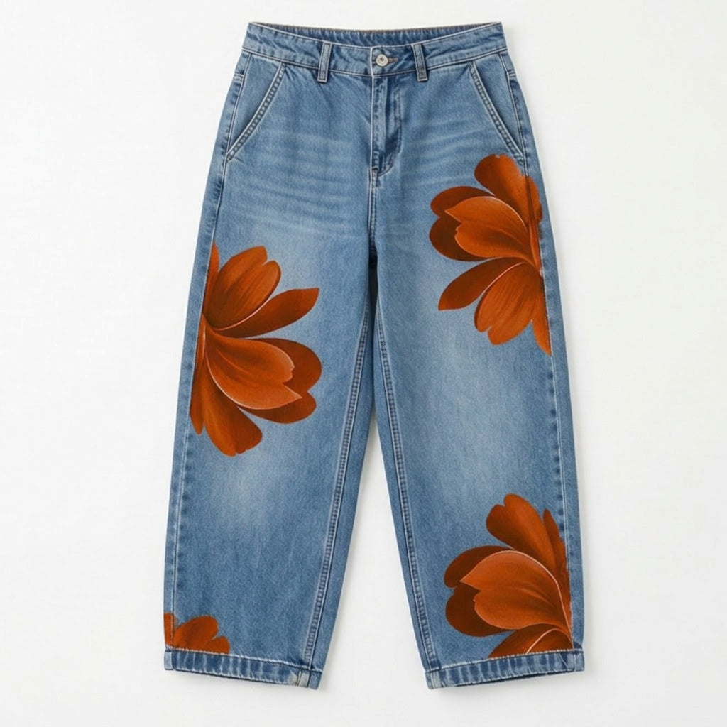 Bold Floral Wide Leg Jeans — View 13 | Clova