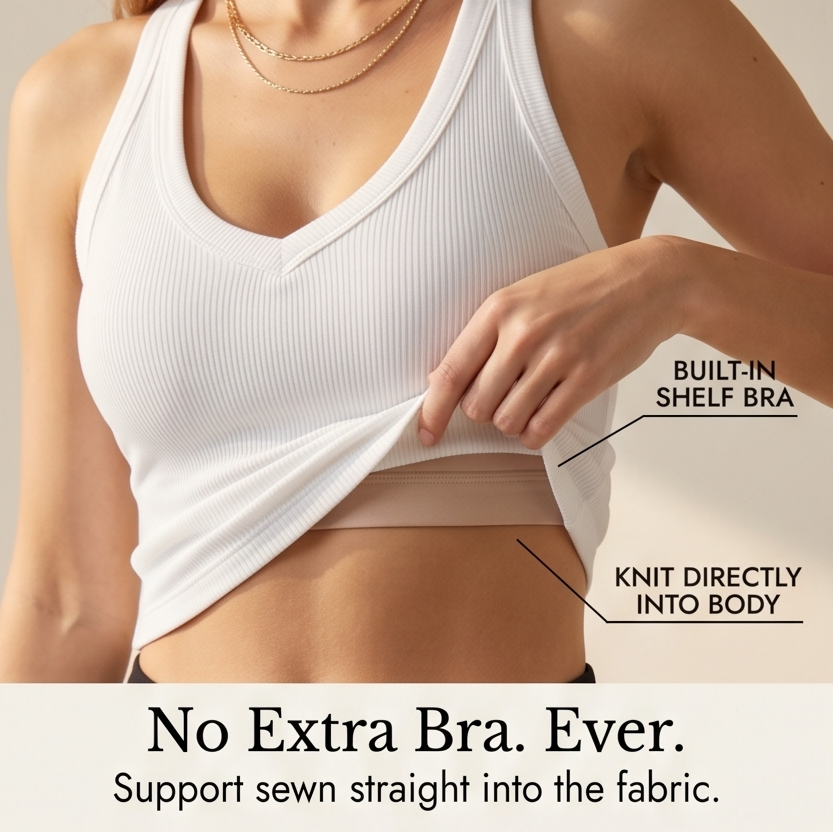 Lunella Ribbed V-Neck Tank with Built-In Bra — View 6 | Clova