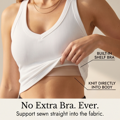 Lunella Ribbed V-Neck Tank with Built-In Bra — View 6 | Clova