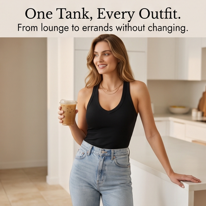 Lunella Ribbed V-Neck Tank with Built-In Bra — View 9 | Clova