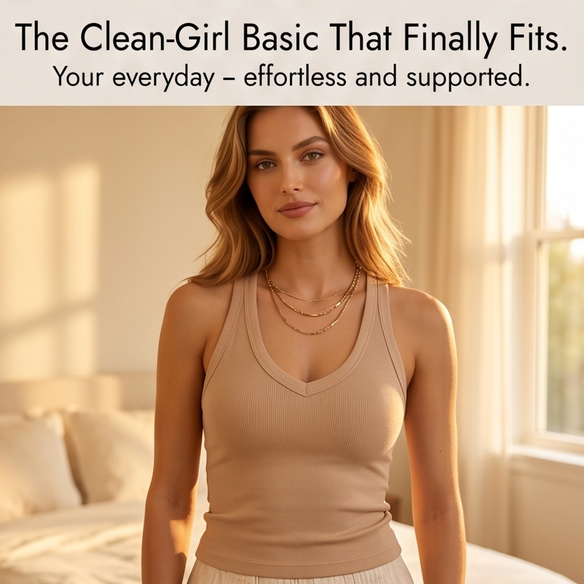 Lunella Ribbed V-Neck Tank with Built-In Bra — View 11 | Clova