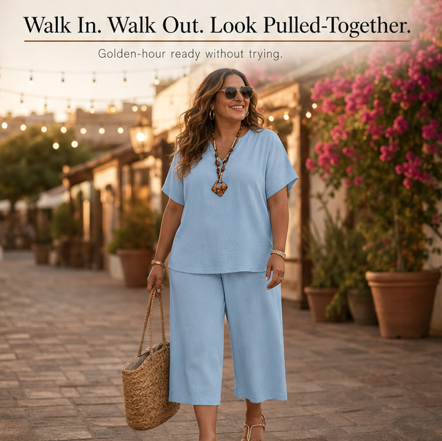 Relaxed Two-Piece Set with Wide-Leg Pants — View 9 | Clova