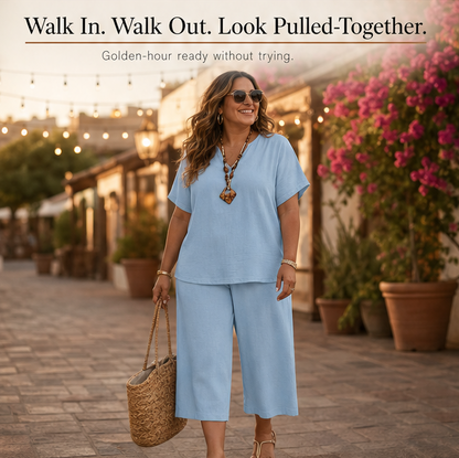 Relaxed Two-Piece Set with Wide-Leg Pants — View 9 | Clova