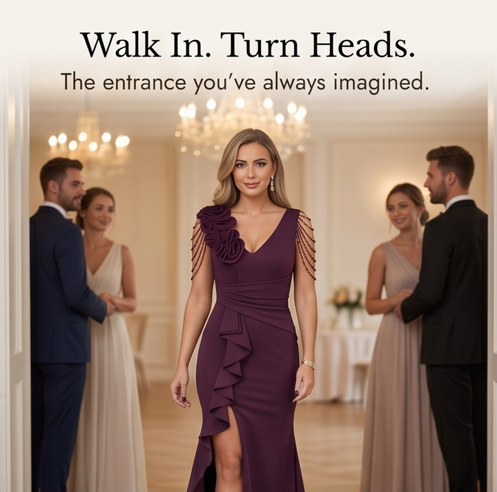 Rosette Shoulder Mermaid Evening Gown — View 7 | Clova