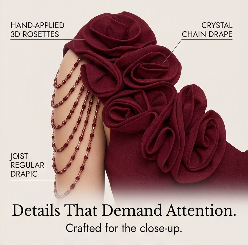 Rosette Shoulder Mermaid Evening Gown — View 8 | Clova