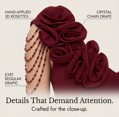 Rosette Shoulder Mermaid Evening Gown — View 8 | Clova