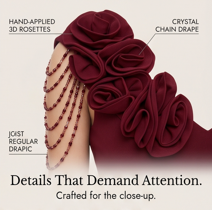 Rosette Shoulder Mermaid Evening Gown — View 8 | Clova