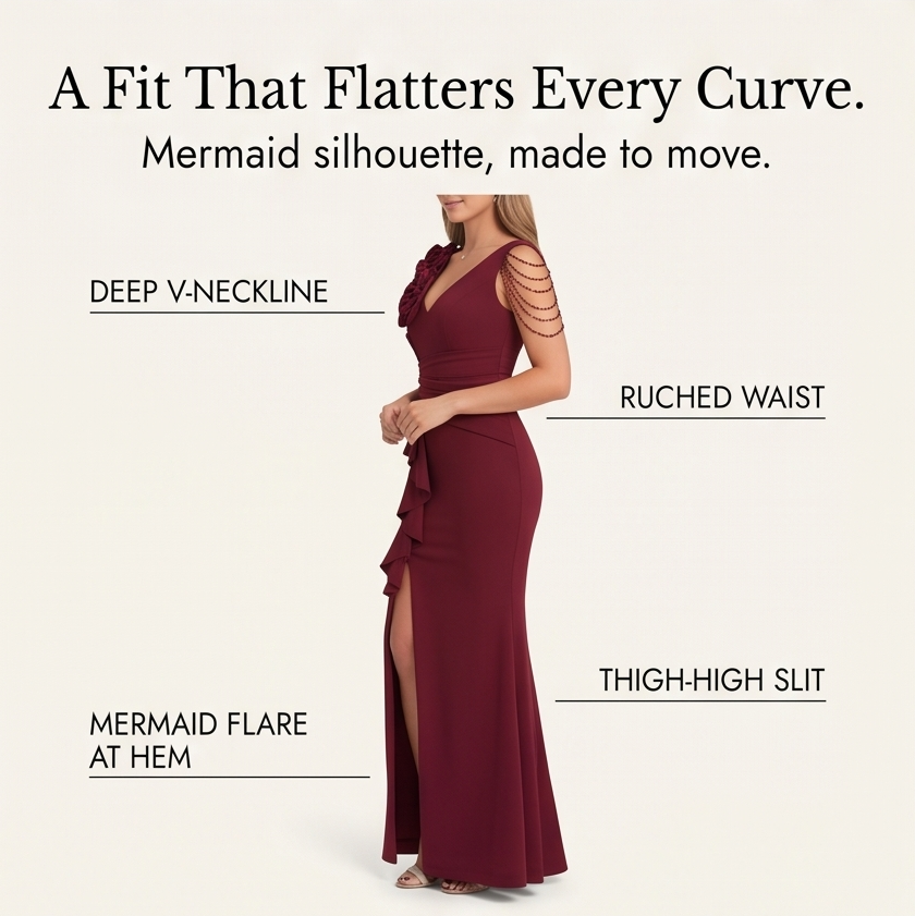Rosette Shoulder Mermaid Evening Gown — View 9 | Clova