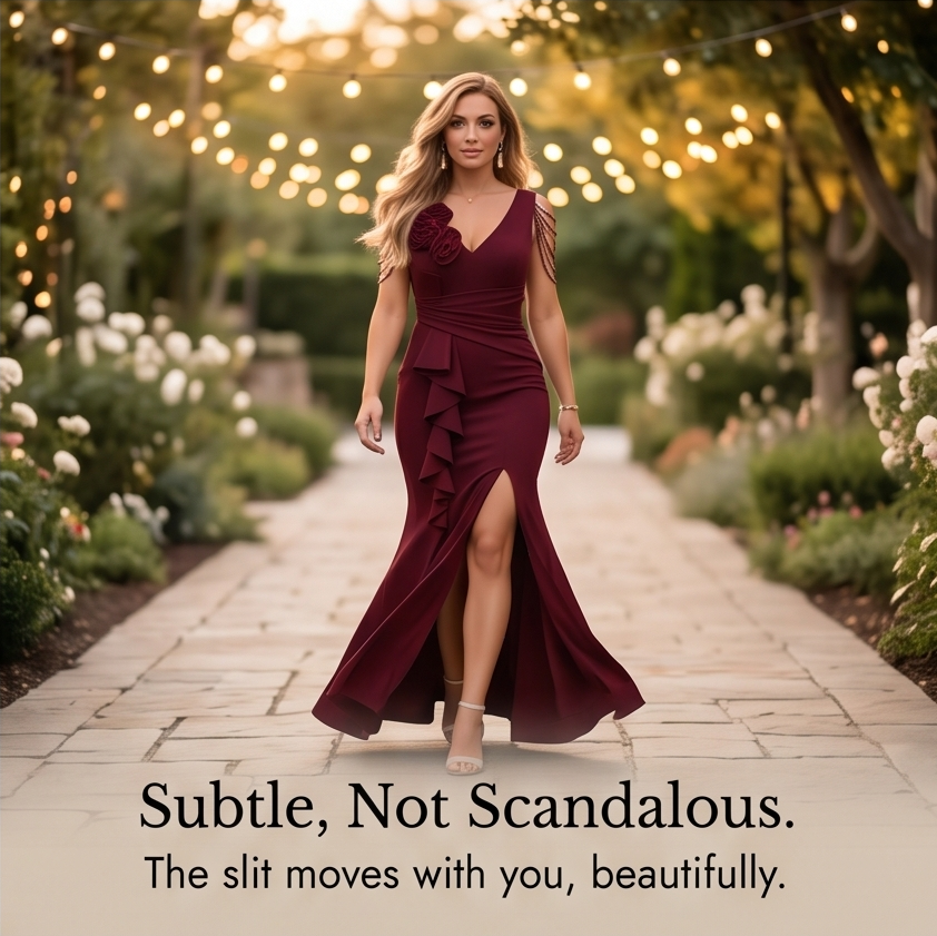 Rosette Shoulder Mermaid Evening Gown — View 10 | Clova