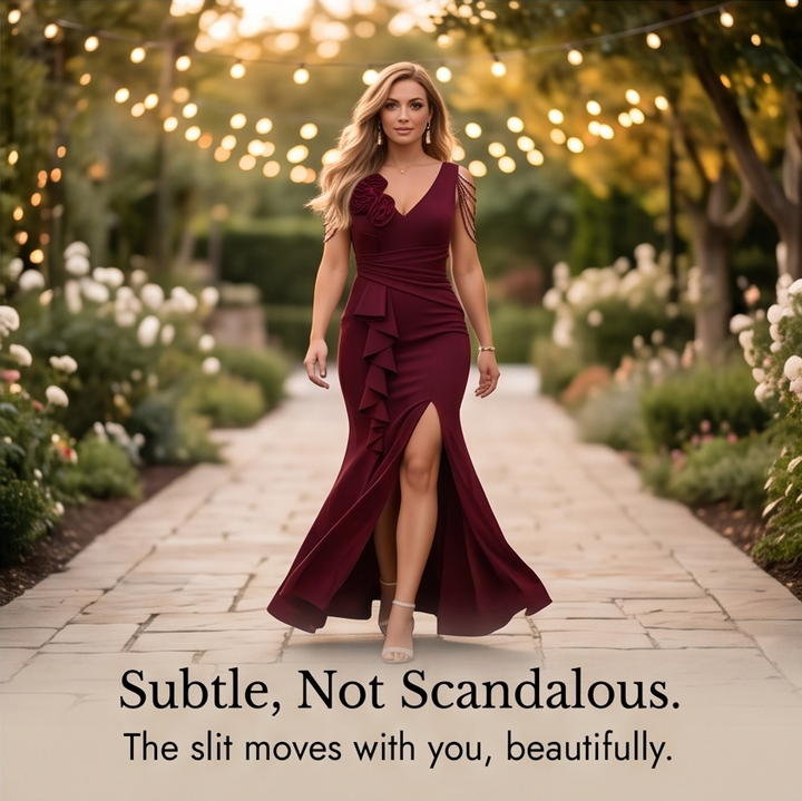 Rosette Shoulder Mermaid Evening Gown — View 10 | Clova