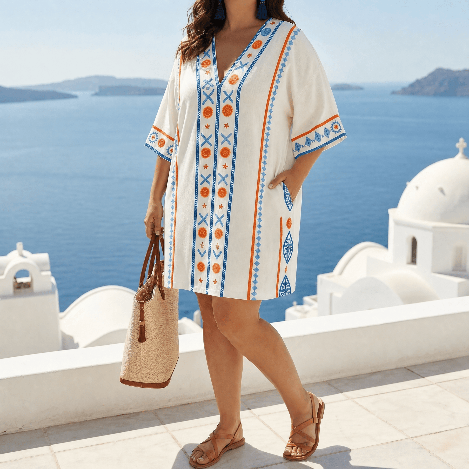 Sienna Embroidered Kaftan Mini Dress for Vacation — View 14 | Clova